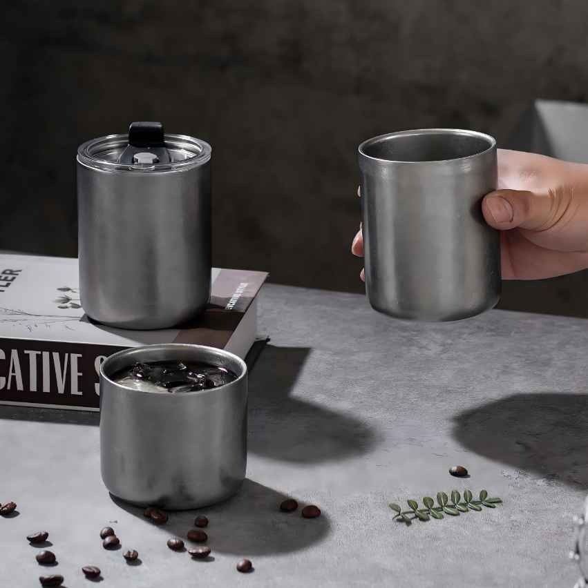 Stainless steel cups photographed for RayOnMe production showcase